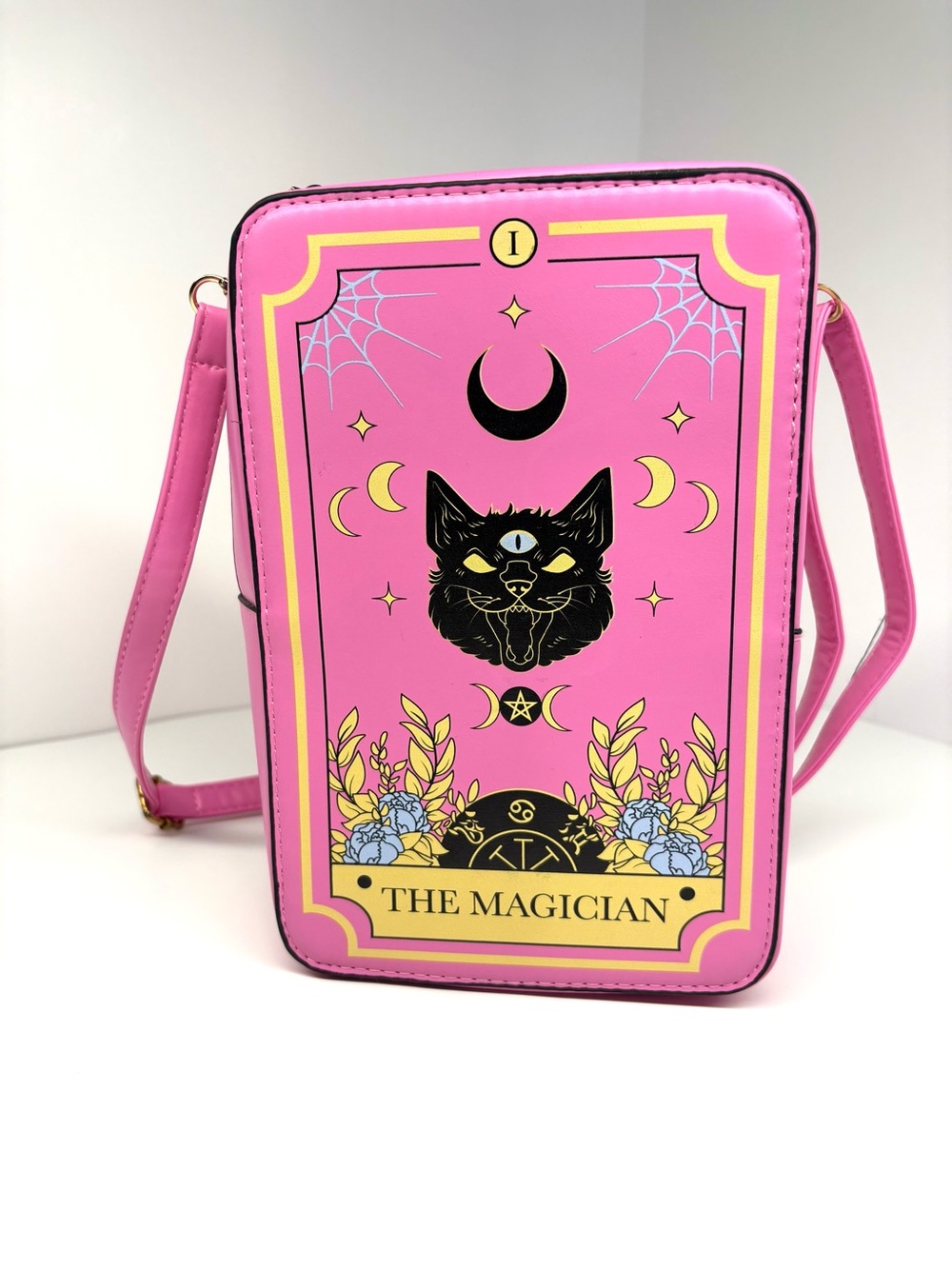 KBW Pink Small Crossbody Bag Zip Closure Adjustable Strap Black Cat Tarot